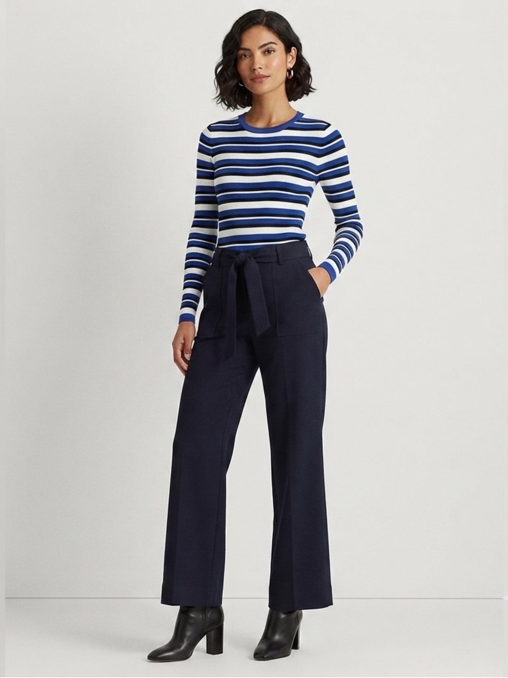 Soho Flare Belted Pants Dark Blue